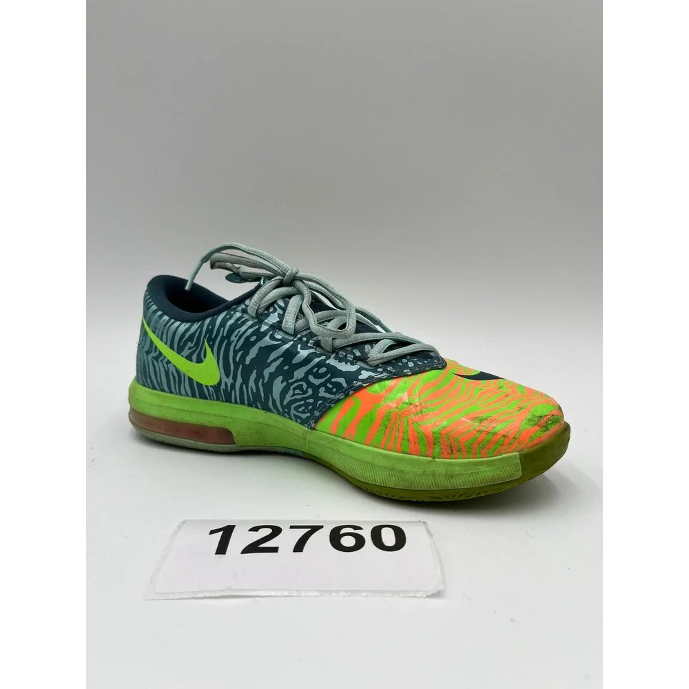 Nike KD VI 6 599477-302 Sneakers Boys 6Y Green Orange Tiger Athletic Shoes